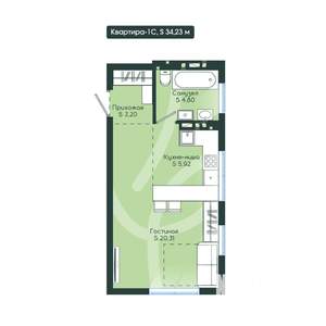 1-к квартира, вторичка, 34м2, 4/12 этаж