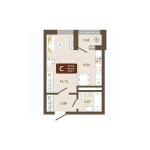 Студия квартира, вторичка, 30м2, 12/16 этаж