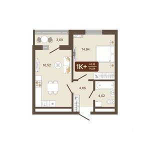 1-к квартира, вторичка, 41м2, 5/16 этаж