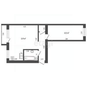 2-к квартира, вторичка, 42м2, 4/5 этаж