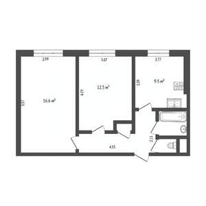 2-к квартира, вторичка, 49м2, 1/9 этаж