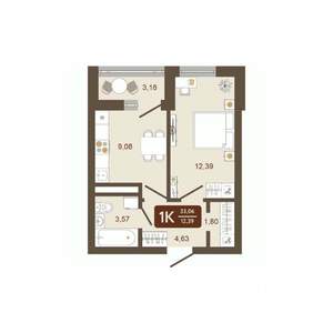 1-к квартира, строящийся дом, 33м2, 11/16 этаж