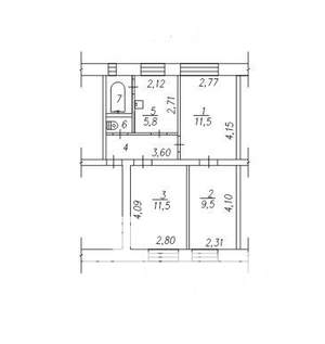 3-к квартира, вторичка, 46м2, 1/3 этаж
