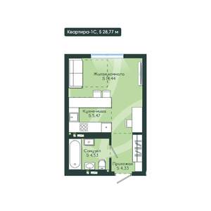 1-к квартира, вторичка, 29м2, 2/12 этаж