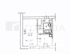 1-к квартира, вторичка, 33м2, 2/5 этаж