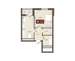 1-к квартира, вторичка, 43м2, 9/16 этаж