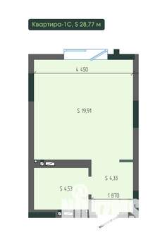 1-к квартира, вторичка, 29м2, 2/12 этаж