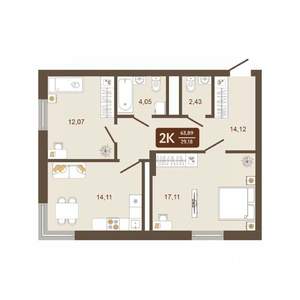 2-к квартира, вторичка, 64м2, 15/16 этаж
